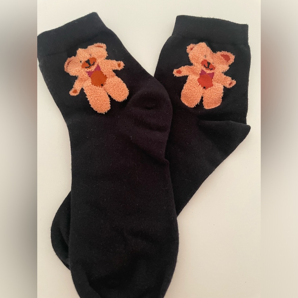 Black Socks with Teddy Bear Design
